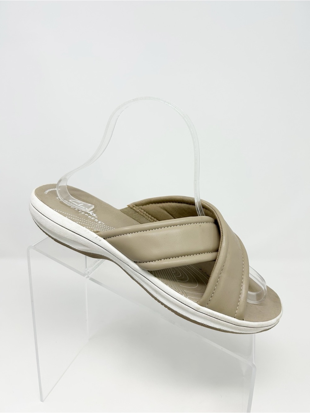 Clarks Cloudsteppers Breeze Sara Womens Taupe Crisscross Slide Sandals Size 8